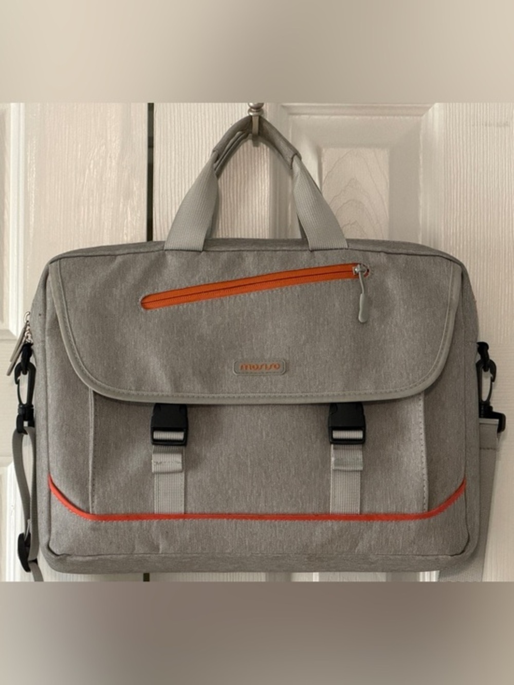 Mosiso 15” Laptop Messenger Bag Gray Orange Padded Shoulder Briefcase Case